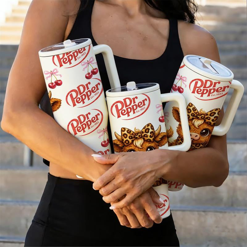 1 Pc 40Oz Insulated Mug, Double Wall Vacuum Cup, Leak-Proof Skinny Thermal Mug, Thermos Cup, Tumbler for Hot Cold Drinks, Keeps Hot 12 Hours Cold 24 Hours, Cute White Soda Highland Cattle Design Gift for Women Men, Holiday Birthday Daily Travel Office Use