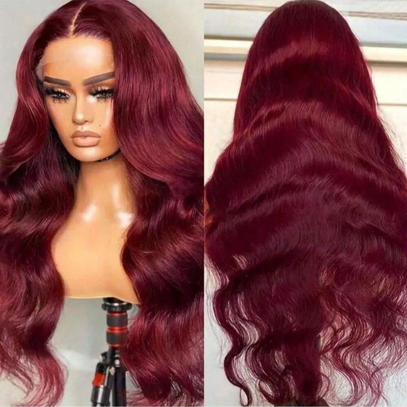 Tuneful 180% Density 99J Burgundy HD Transparent Lace Frontal Wigs Hair 99J 13X6 Straight Hair Wig Wine Red Colored Hair Wig 99J Wig for Black Women 30 Inch