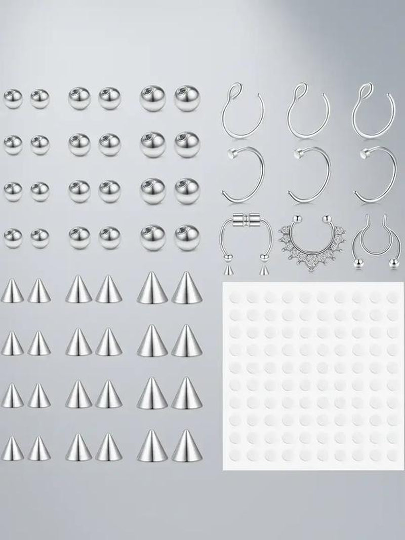 Fake Eyebrow Ring, Fake Lip Labret Studs, Replacement Balls with Adhesive Stickers, Non-Piercing Body Jewelry, Fashion Accessories for Women & Men