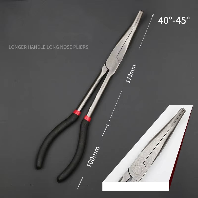 1Pc 11-Inch High Quality Long Nose Pliers with Curved and Straight Tips - Ideal for Industrial, DIY Applications and Car Repair
