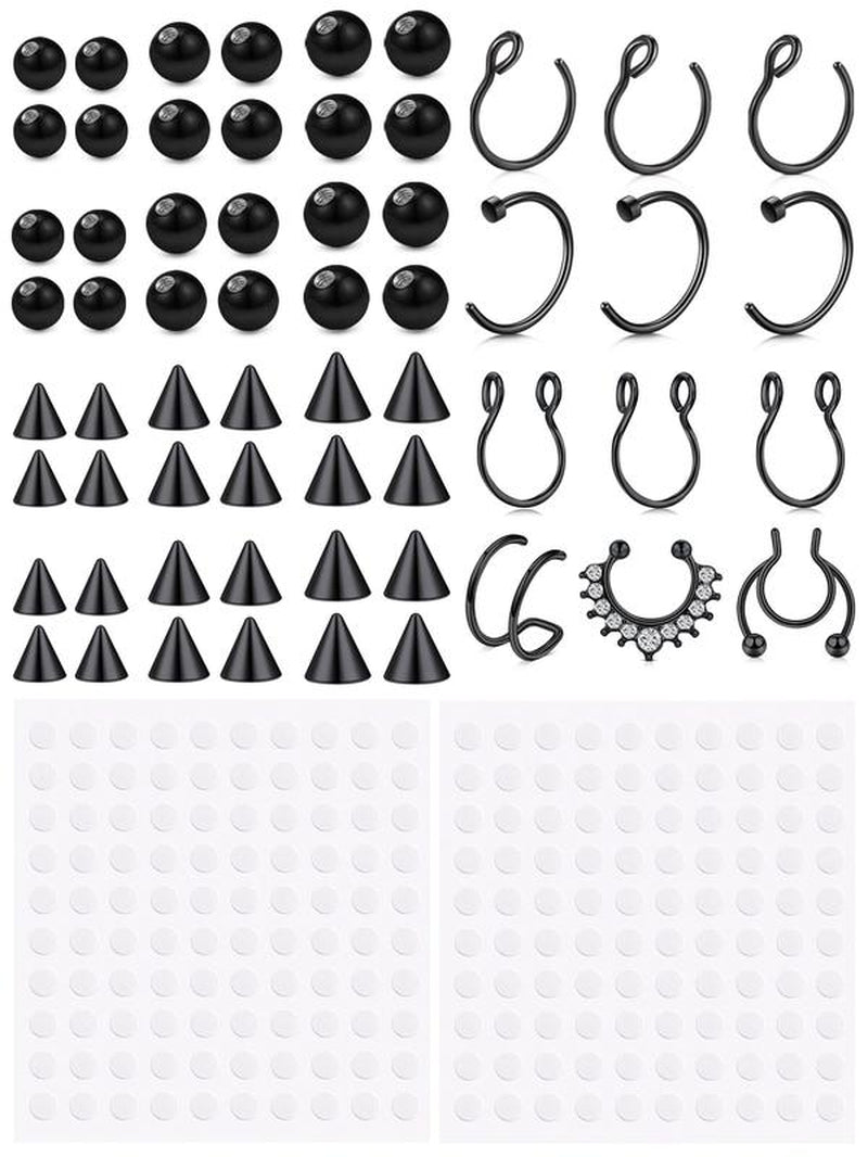 Fake Eyebrow Ring, Fake Lip Labret Studs, Replacement Balls with Adhesive Stickers, Non-Piercing Body Jewelry, Fashion Accessories for Women & Men