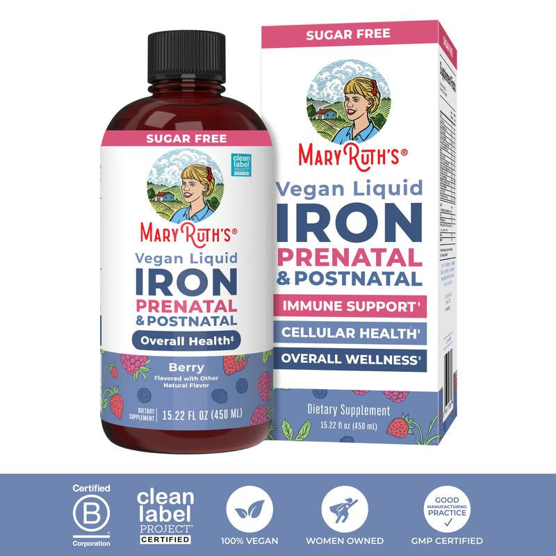 Maryruth'S Prenatal & Posnatal Liquid Iron - Liquid Iron Supplement for Pregnant & Lactating - Immune Support - Sugar Free - Vegan - 15.22 Fl Oz