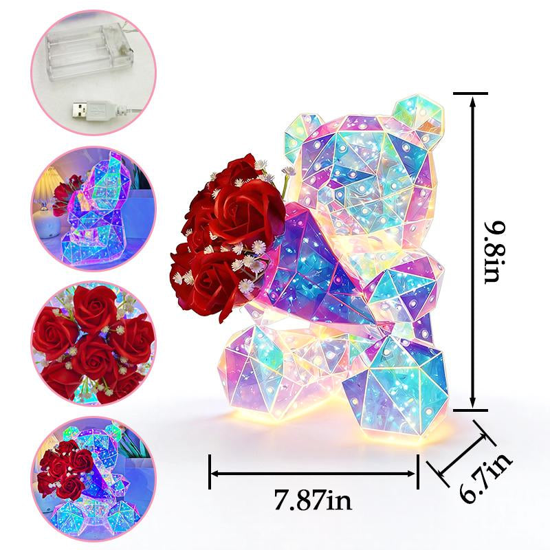 Valentine'S Day Decor: Glowing LED Rose Hugging Bear (Includes Gift Box) Battery and USB Powered Perfect for Valentine'S Day Gifts, Wife Gifts, Daughter Birthday Gifts, Couple Gifts