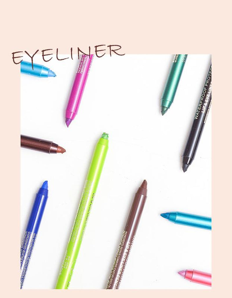 12 Colors Waterproof Sweatproof Eyeliner Set | High-Shine Pearl Metallic Finish | Smoky Eye, Punk, Goth Makeup | Eyeliner & Lipliner 2-In-1 | Long-Lasting | Free Sharpener | Back to School Essential | Daily Use