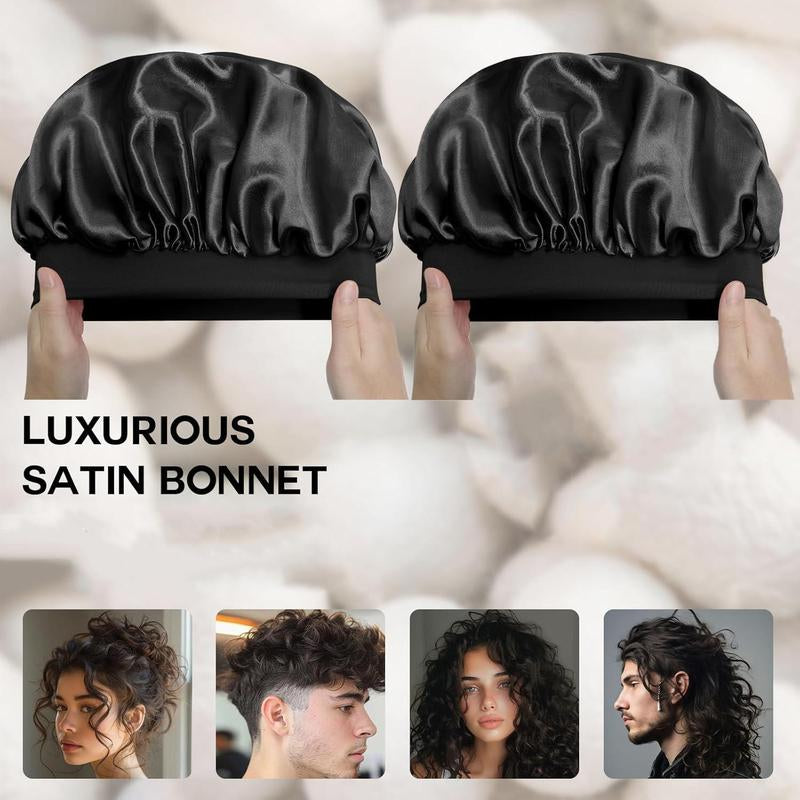 Solid Color Satin Sleeping Bonnet, Adjustable Satin Bonnet, Soft Satin Heatless-Styling Tool for Natural Hairstyles and Curly Hair, Fashionable Hair Accessories for Women & Men