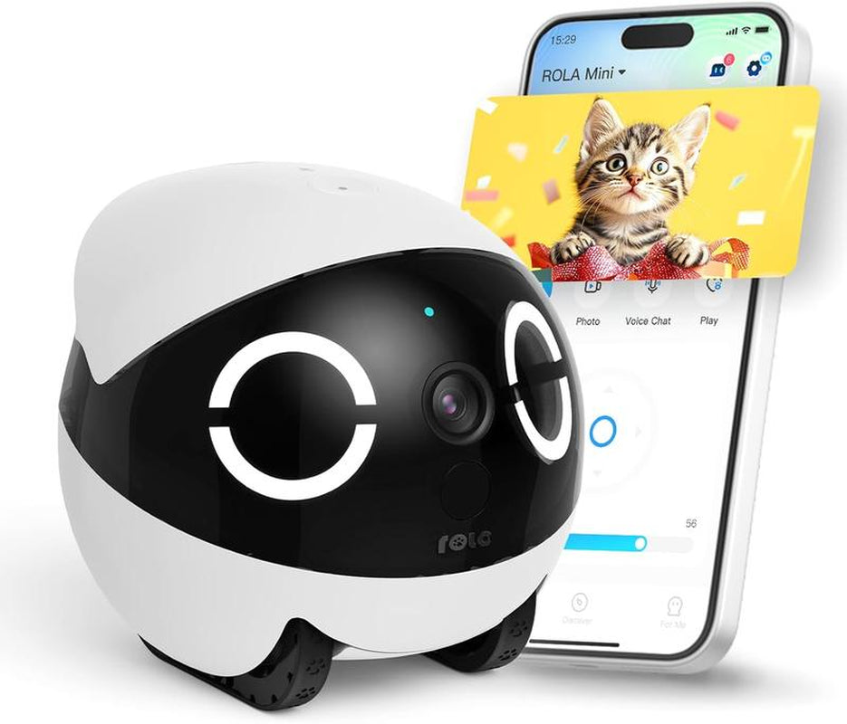 Enabot EBO 2K Camera Robot ROLA Mini Movable Pet Camera Battery-Powered with Phone App Indoor Cam W One-Touch Call 2-Way Talk Night Vision Motion Detection Video Recording Robot Dog