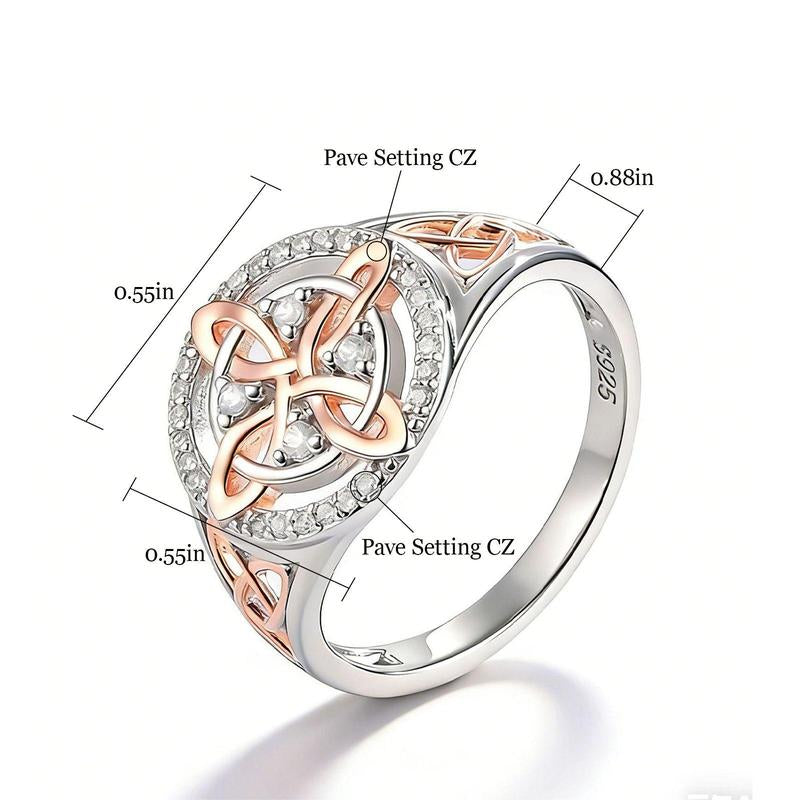Rose Gold Plated Witches Knot Ring, Anillo Nudo De Bruja Original Celtic Knot Jewelry, Cubic Zirconia Decorated Witch’S Knot Ring, Witchtok Witch Jewelry Pagan Jewelry for Devotion and Protection Valentine’S Day Gift