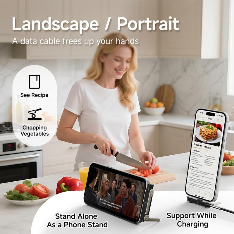 Basemo 240W Super Fast Charging 360° Rotating Invisible Stand Detachable Two-In-One Charging Cable, Zinc Alloy Silicone Type-C Cable Compatible with Apple and Samsung, Essential for Gaming, Office, and Car Use | Bestselling Cutting-Edge Technology.