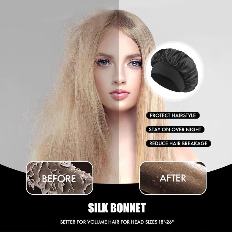 Solid Color Satin Sleeping Bonnet, Adjustable Satin Bonnet, Soft Satin Heatless-Styling Tool for Natural Hairstyles and Curly Hair, Fashionable Hair Accessories for Women & Men
