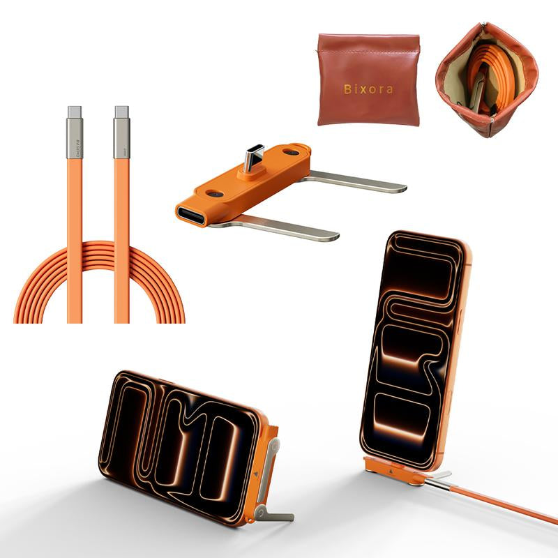 Basemo 240W Super Fast Charging 360° Rotating Invisible Stand Detachable Two-In-One Charging Cable, Zinc Alloy Silicone Type-C Cable Compatible with Apple and Samsung, Essential for Gaming, Office, and Car Use | Bestselling Cutting-Edge Technology.