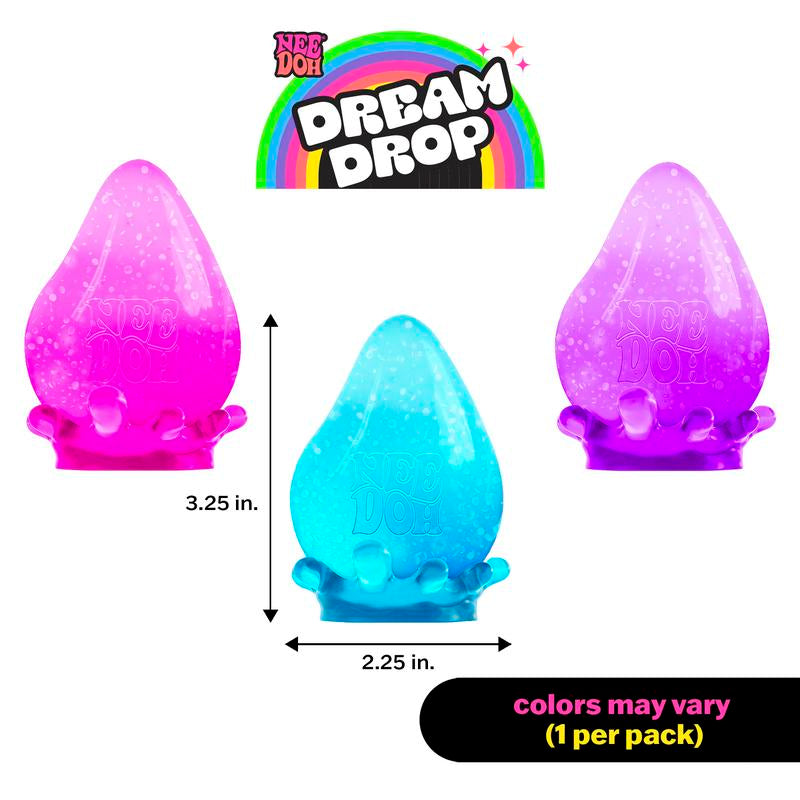 Needoh Dream Drop – Raindrop Sensory Toy with Dreamy Smooth Squeeze, Sparkle Filling, 3 Assorted Colors (One Random Color)