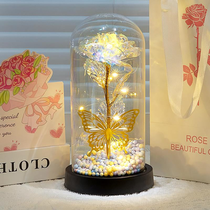 Valentines Day Rose Gifts for Her,Valentines Day Flowers Gifts for Mom Women Girlfriend,Birthday Gifts for Women,Valentines Gifts for Wife,Purple Butterfly Rose ，Colorful Light up Rose in a Glass Dome,Anniversary Valentines Roses Gift for Wife Daughter