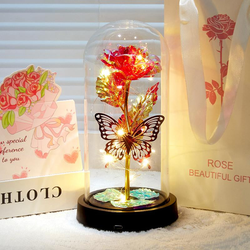 Valentines Day Rose Gifts for Her,Valentines Day Flowers Gifts for Mom Women Girlfriend,Birthday Gifts for Women,Valentines Gifts for Wife,Purple Butterfly Rose ，Colorful Light up Rose in a Glass Dome,Anniversary Valentines Roses Gift for Wife Daughter