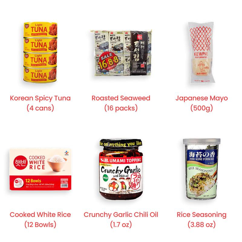 Spicy Tuna Rice Bowl Bundle - Korean Easy Meal - Quick & Easy Prep - Dongwon Canned Light Tuna with Hot Pepper Sauce, Kewpie Mayo, Seaweed