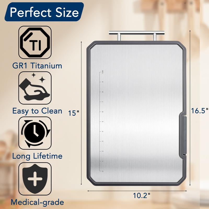 Pure Titanium Cutting Board for Kitchen - Dual Sided Design with Protect the Cutting Tools ,Sharpener, Graduation Marks, and Grinding Area