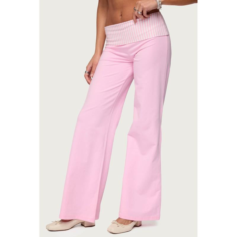 Meshey Striped Foldover Pants