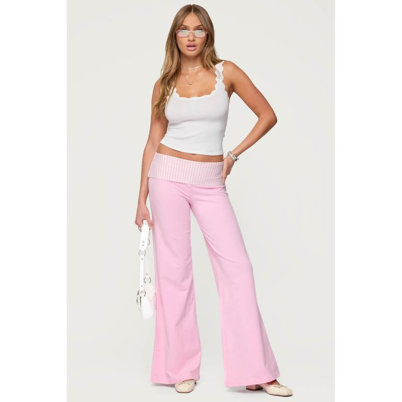 Meshey Striped Foldover Pants