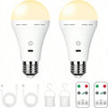 2PC USB-C Rechargeable LED Light Bulb with Remote Control - E27 Emergency Light, Dimmable 9W Bulb for Home Power Outage