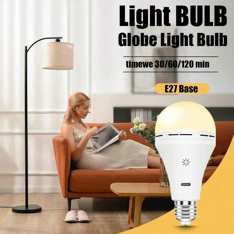 2PC USB-C Rechargeable LED Light Bulb with Remote Control - E27 Emergency Light, Dimmable 9W Bulb for Home Power Outage