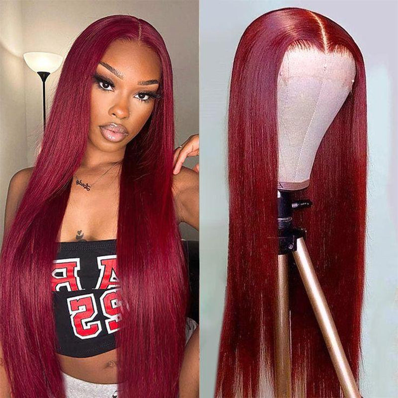Tuneful 180% Density 99J Burgundy HD Transparent Lace Frontal Wigs Hair 99J 13X6 Straight Hair Wig Wine Red Colored Hair Wig 99J Wig for Black Women 30 Inch