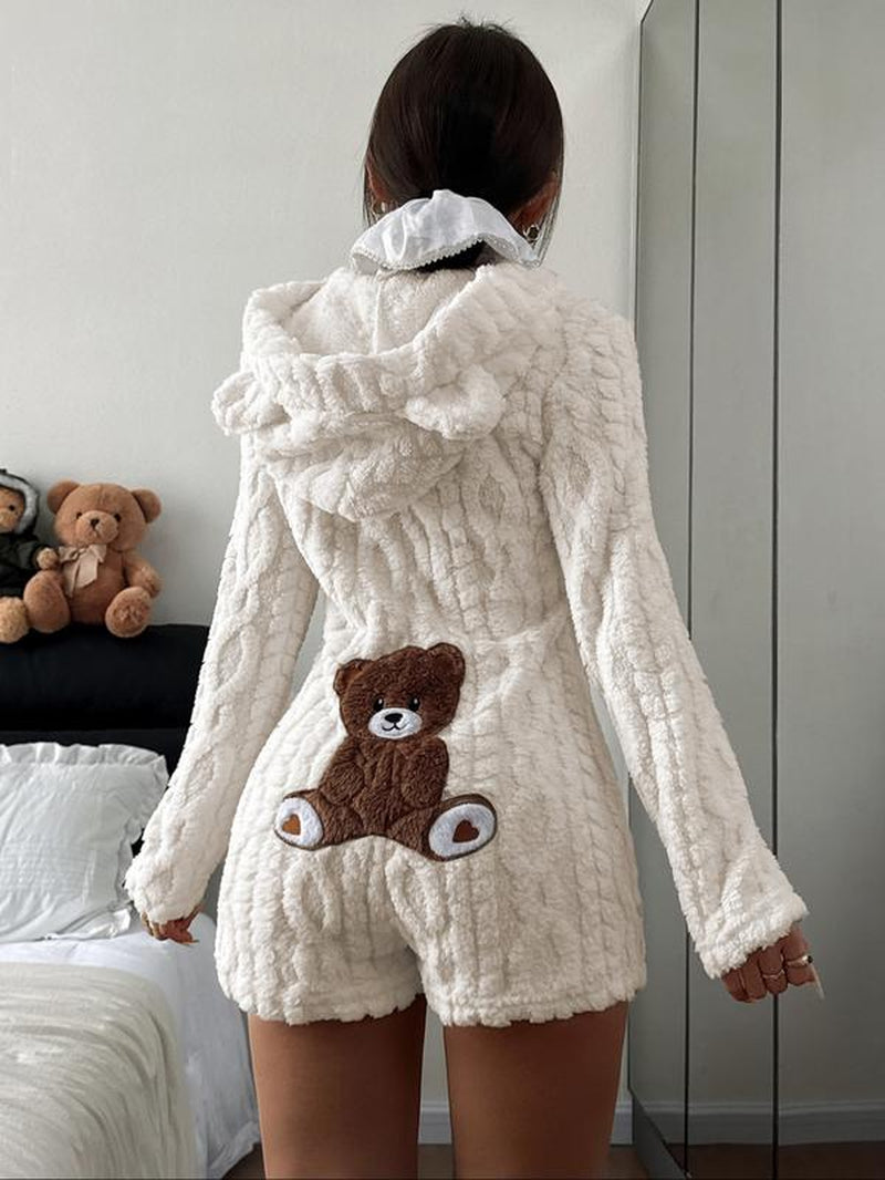 Women'S Cute Teddy Bear Embroidered Hooded Fleece Sweatshirt, Comfortable Fashion Design, Perfect Gift for Her, Daily Wear