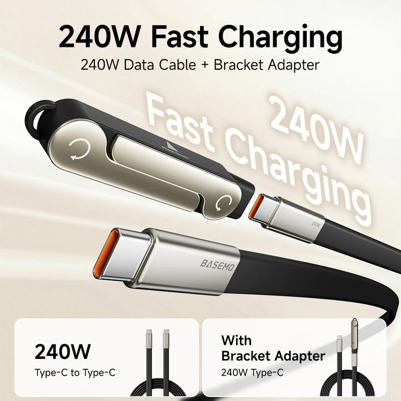 Basemo 240W Super Fast Charging 360° Rotating Invisible Stand Detachable Two-In-One Charging Cable, Zinc Alloy Silicone Type-C Cable Compatible with Apple and Samsung, Essential for Gaming, Office, and Car Use | Bestselling Cutting-Edge Technology.