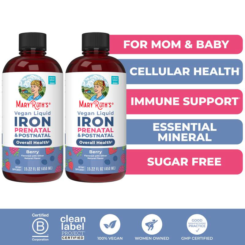 Maryruth'S Prenatal & Posnatal Liquid Iron - Liquid Iron Supplement for Pregnant & Lactating - Immune Support - Sugar Free - Vegan - 15.22 Fl Oz