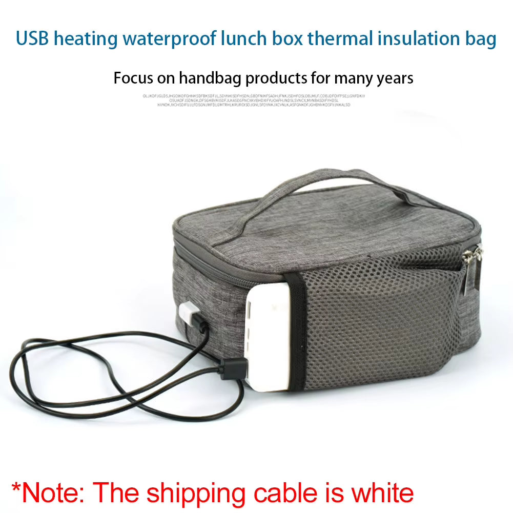 USB Heating Lunch Box Bag Electric Food Heater Oxford Cloth Insulated Food Bag Waterproof Large Capacity for Travel Office