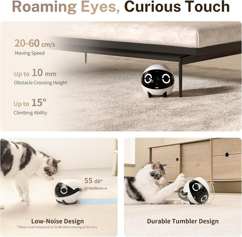 Enabot EBO 2K Camera Robot ROLA Mini Movable Pet Camera Battery-Powered with Phone App Indoor Cam W One-Touch Call 2-Way Talk Night Vision Motion Detection Video Recording Robot Dog