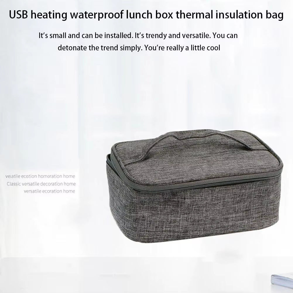 USB Heating Lunch Box Bag Electric Food Heater Oxford Cloth Insulated Food Bag Waterproof Large Capacity for Travel Office