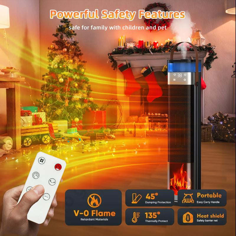 Indoor Heater, 21-Inch Portable Space Heater, Adjustable Thermostat with Remote Control, Humidifier and Heater Combo Unit, 12-Hour Timer, Tip-Over Protection, 70° Adjustment, Suitable for Offices, Bedrooms, and Homes