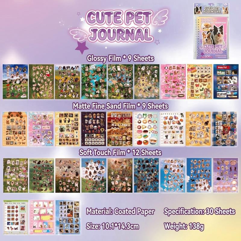 3 Styles Cute Pet Sticker Book – 30 Sheets, 800 Pcs Stickers per Style, Cat & Dog Aesthetic Stickers for Scrapbooking, Journaling, DIY Crafts, Kawaii Planner Stickers, Tiktokshopjumpstartsale