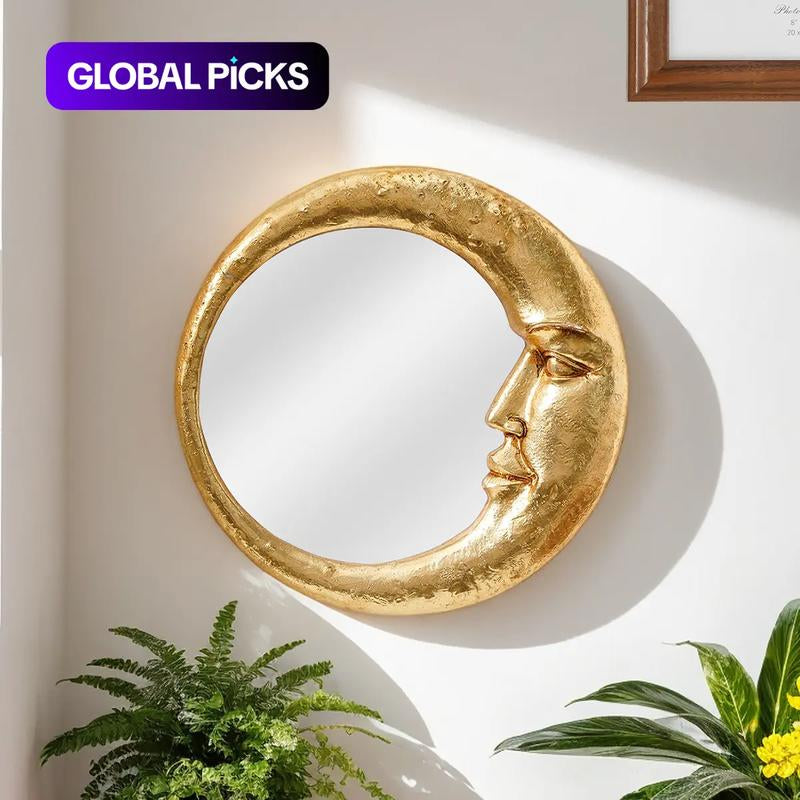 Creative Moon & Face Design Wall Mirror, Resin Wall-Mounted Mirror, Wall Decor for Home Living Room and Bedroom, Home Decor #TOP PICKS