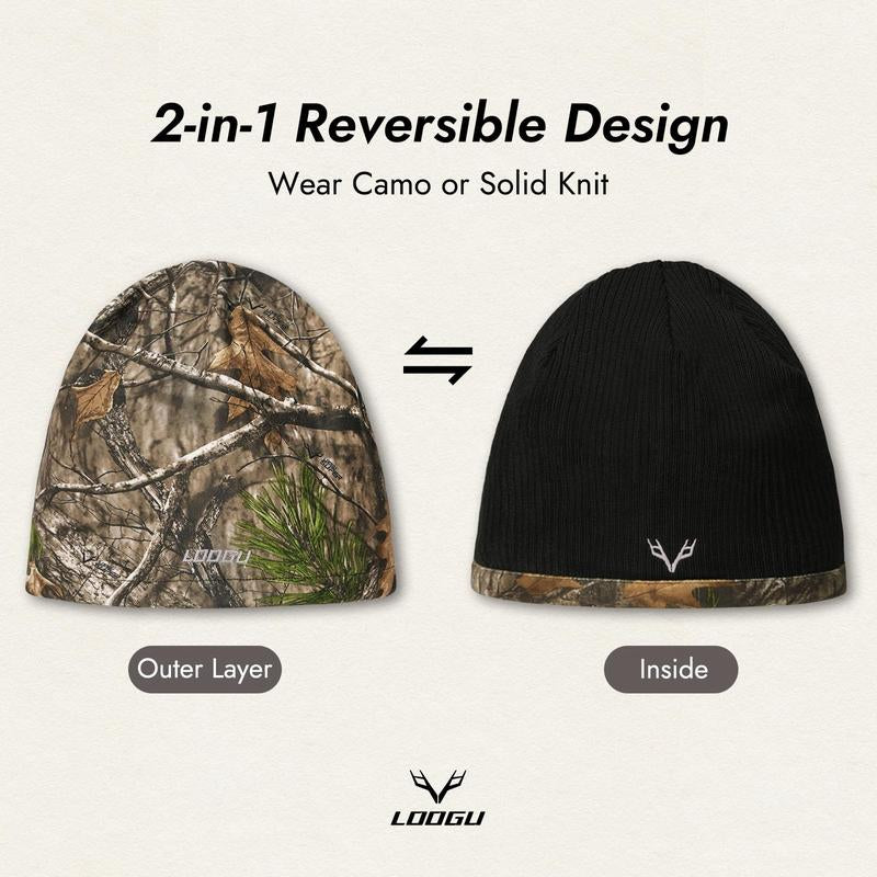 LOOGU Camo Fashion Beanie Hat for Hunting, Winter Skull Cap, Men’S Cuffed Beanie with Fleece Brown