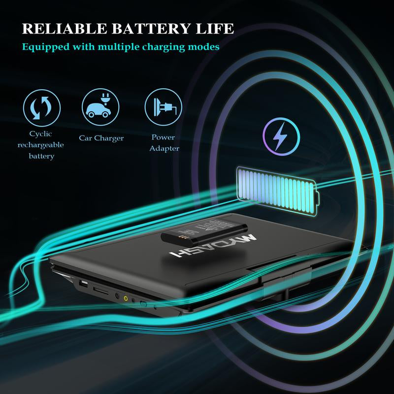 [Mydash] 14.9" Portable DVD Player, MYDASH CD Player W/ 12.5" Swivel HD Screen, Audio Player W/ Dual-Speaker, 6 Hours Rechargeable Battery, Region Free, Remote Control, Sync TV/CD/USB/SD Multi-Format Support,No Blu-Ray