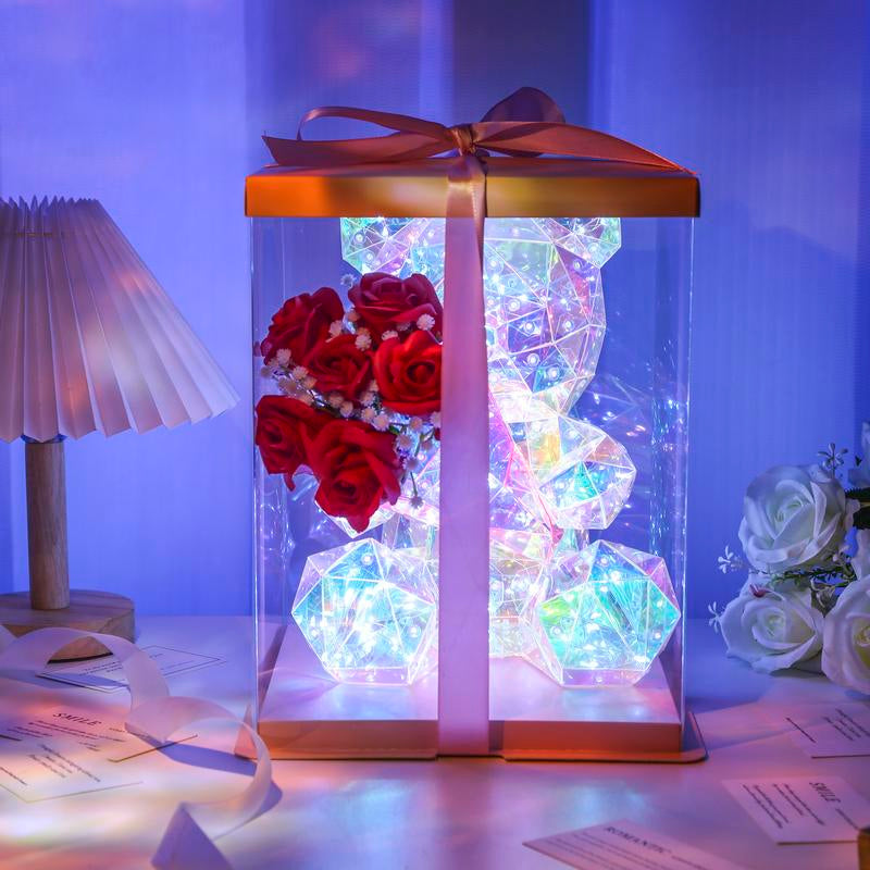 Valentine'S Day Decor: Glowing LED Rose Hugging Bear (Includes Gift Box) Battery and USB Powered Perfect for Valentine'S Day Gifts, Wife Gifts, Daughter Birthday Gifts, Couple Gifts