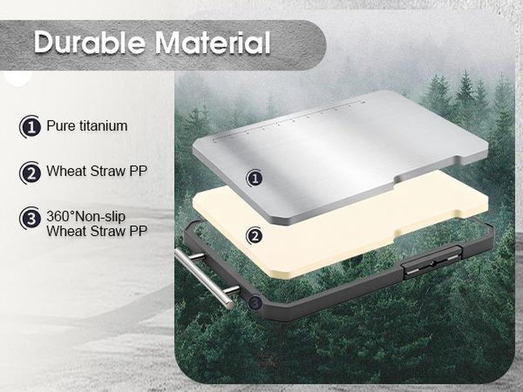 Pure Titanium Cutting Board for Kitchen - Dual Sided Design with Protect the Cutting Tools ,Sharpener, Graduation Marks, and Grinding Area