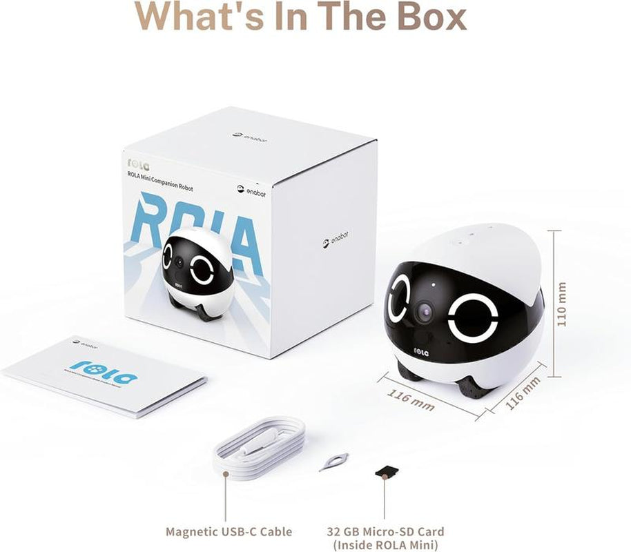 Enabot EBO 2K Camera Robot ROLA Mini Movable Pet Camera Battery-Powered with Phone App Indoor Cam W One-Touch Call 2-Way Talk Night Vision Motion Detection Video Recording Robot Dog