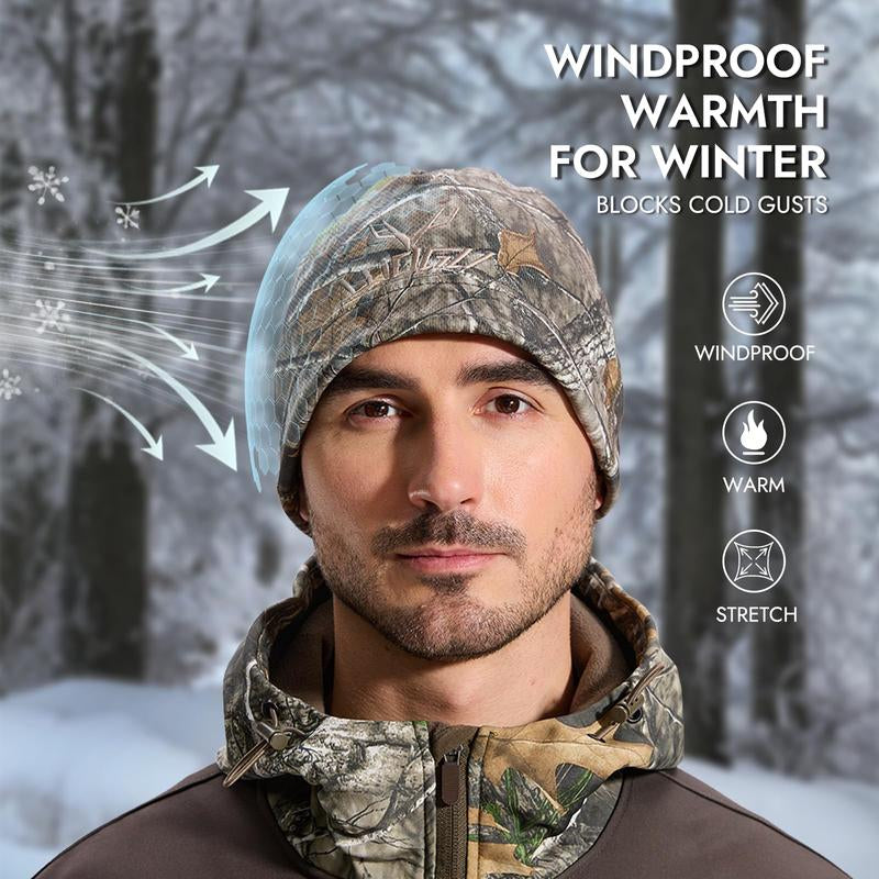 LOOGU Camo Fashion Beanie Hat for Hunting, Winter Skull Cap, Men’S Cuffed Beanie with Fleece Brown