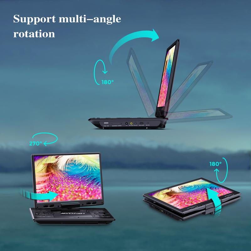[Mydash] 14.9" Portable DVD Player, MYDASH CD Player W/ 12.5" Swivel HD Screen, Audio Player W/ Dual-Speaker, 6 Hours Rechargeable Battery, Region Free, Remote Control, Sync TV/CD/USB/SD Multi-Format Support,No Blu-Ray