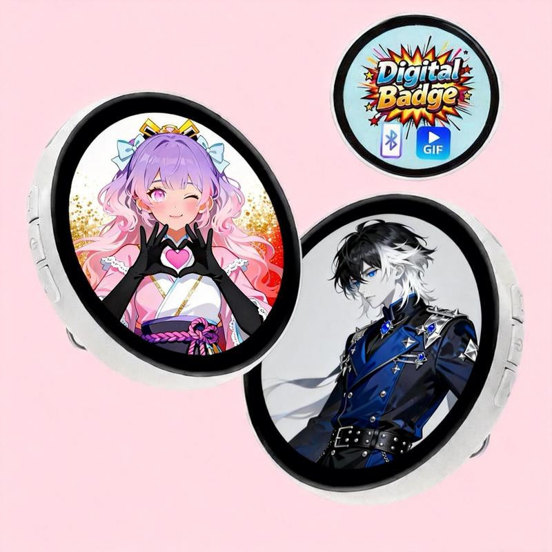 Smart E-Badge! Super Bowl,C89 Cyberpunk Digital Pin - 1.85" Touch Screen, Bluetooth 5.4, Custom Image/Video for Concert Cheer,Two-Dimensional Anime and Gaming Merchandise &Gifts for Men Women ，Ita Bag & Anime Merch Display
