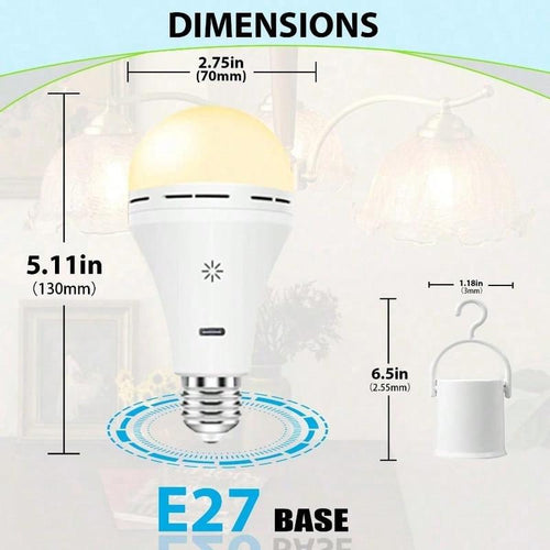 2PC USB-C Rechargeable LED Light Bulb with Remote Control - E27 Emergency Light, Dimmable 9W Bulb for Home Power Outage