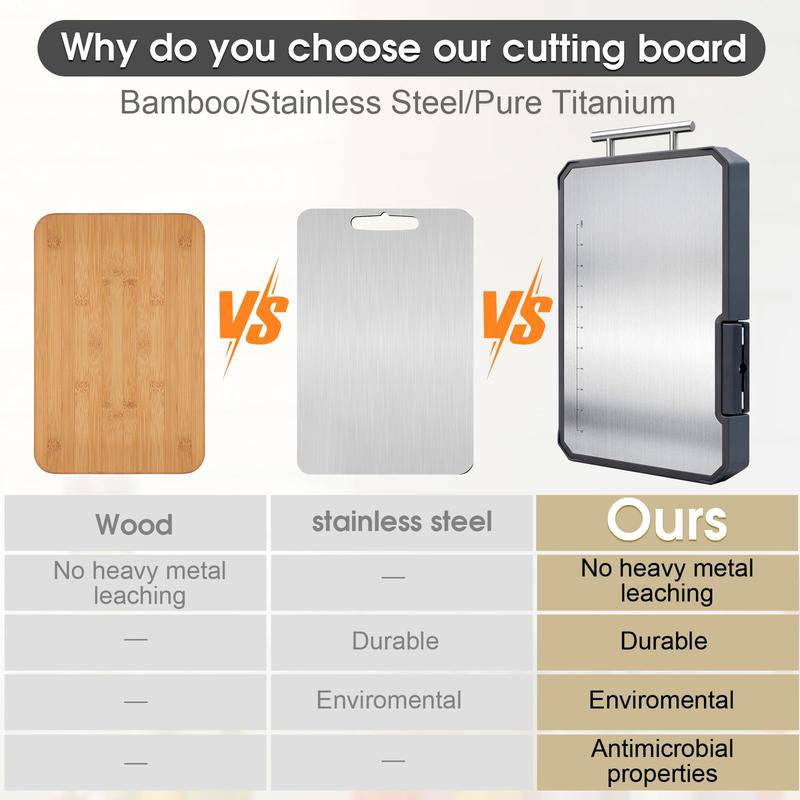 Pure Titanium Cutting Board for Kitchen - Dual Sided Design with Protect the Cutting Tools ,Sharpener, Graduation Marks, and Grinding Area