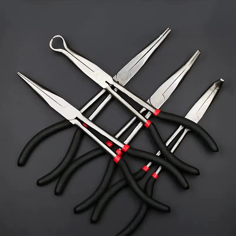 1Pc 11-Inch High Quality Long Nose Pliers with Curved and Straight Tips - Ideal for Industrial, DIY Applications and Car Repair