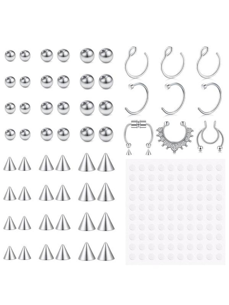 Fake Eyebrow Ring, Fake Lip Labret Studs, Replacement Balls with Adhesive Stickers, Non-Piercing Body Jewelry, Fashion Accessories for Women & Men