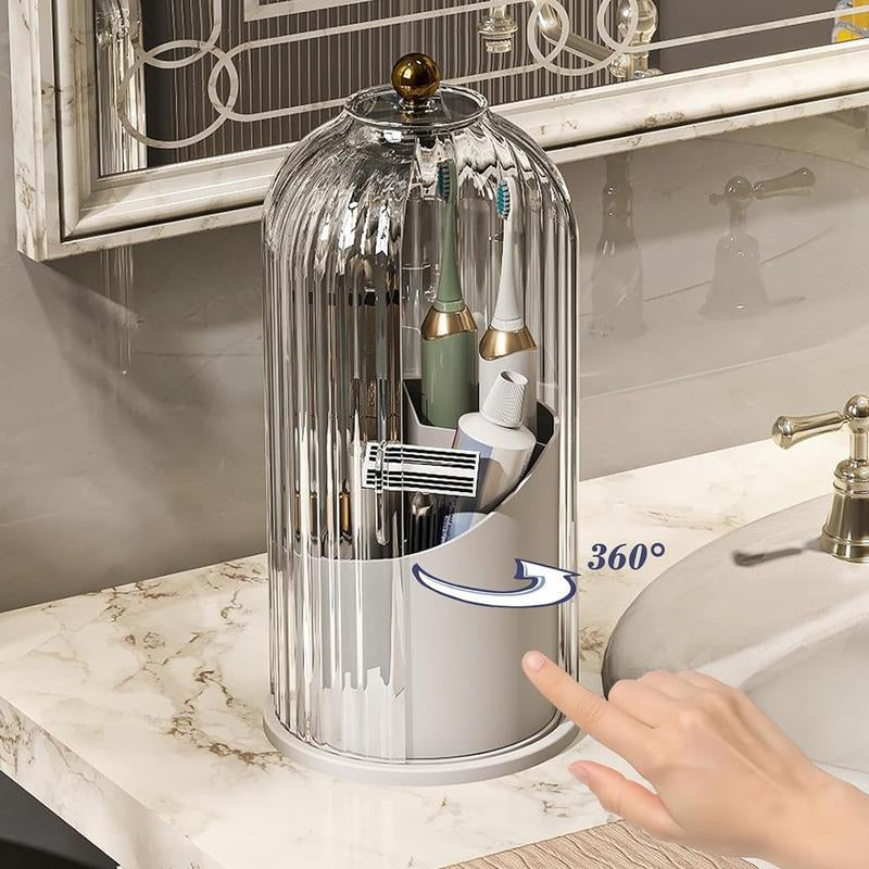 Dustproof Toothbrush Holders with Cover, Rotating Electric Toothbrush and Toothpaste Holder for Bathroom Countertop, 3 Slots Makeup Brushes Organizer, Transparent