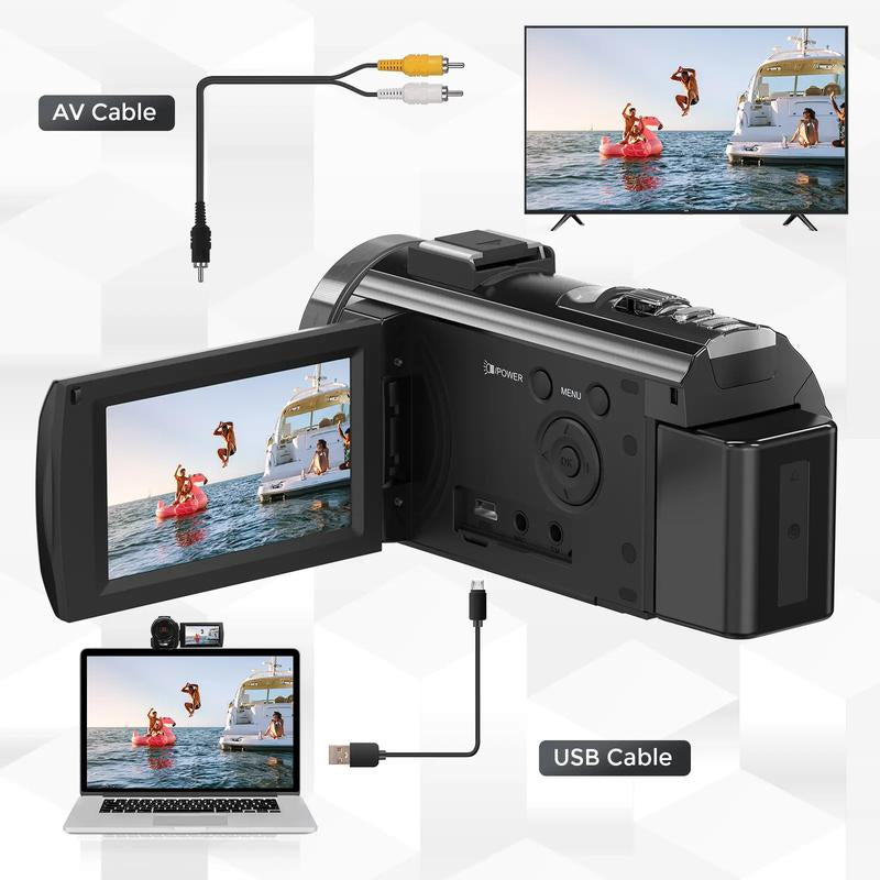 Video Camera Youtube Vlogging Camera Recorder FHD 1080P 24.0MP 3.0 Inch 270 Degree Rotation Screen 16X Digital Zoom Camcorder with Microphone,Remote Control