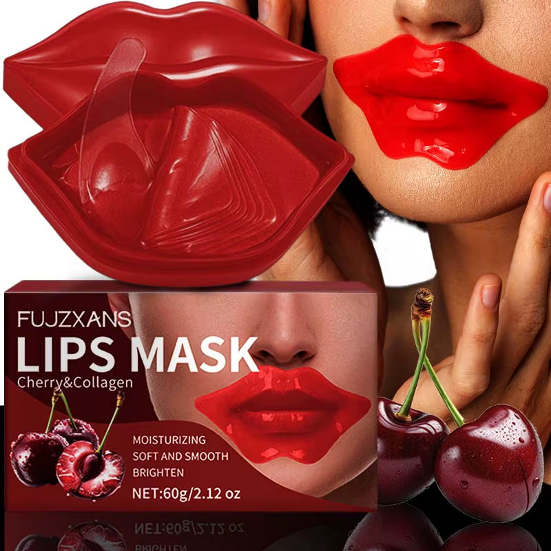 Cherry Lips Mask Sheets for Dark Lips Soft and Smooth Lips Skin Firms Brighten Reduce the Look of Dark Spots Collagen Lips Mask