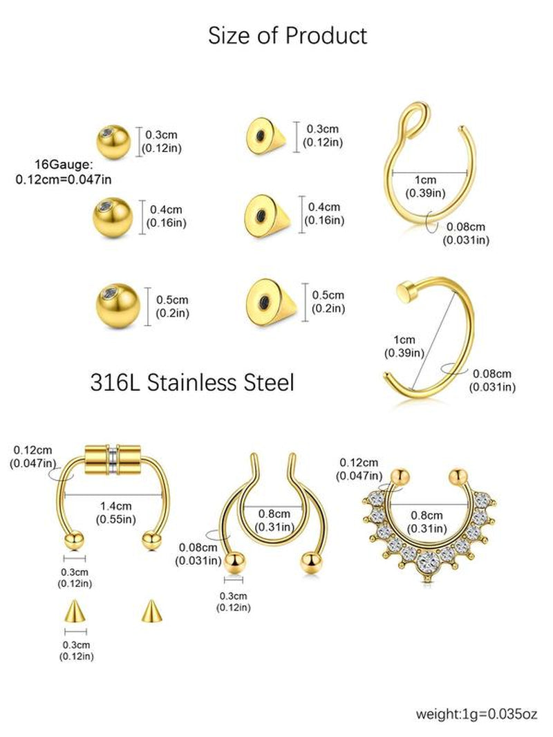 Fake Eyebrow Ring, Fake Lip Labret Studs, Replacement Balls with Adhesive Stickers, Non-Piercing Body Jewelry, Fashion Accessories for Women & Men