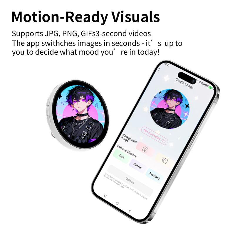 Smart E-Badge! Super Bowl,C89 Cyberpunk Digital Pin - 1.85" Touch Screen, Bluetooth 5.4, Custom Image/Video for Concert Cheer,Two-Dimensional Anime and Gaming Merchandise &Gifts for Men Women ，Ita Bag & Anime Merch Display